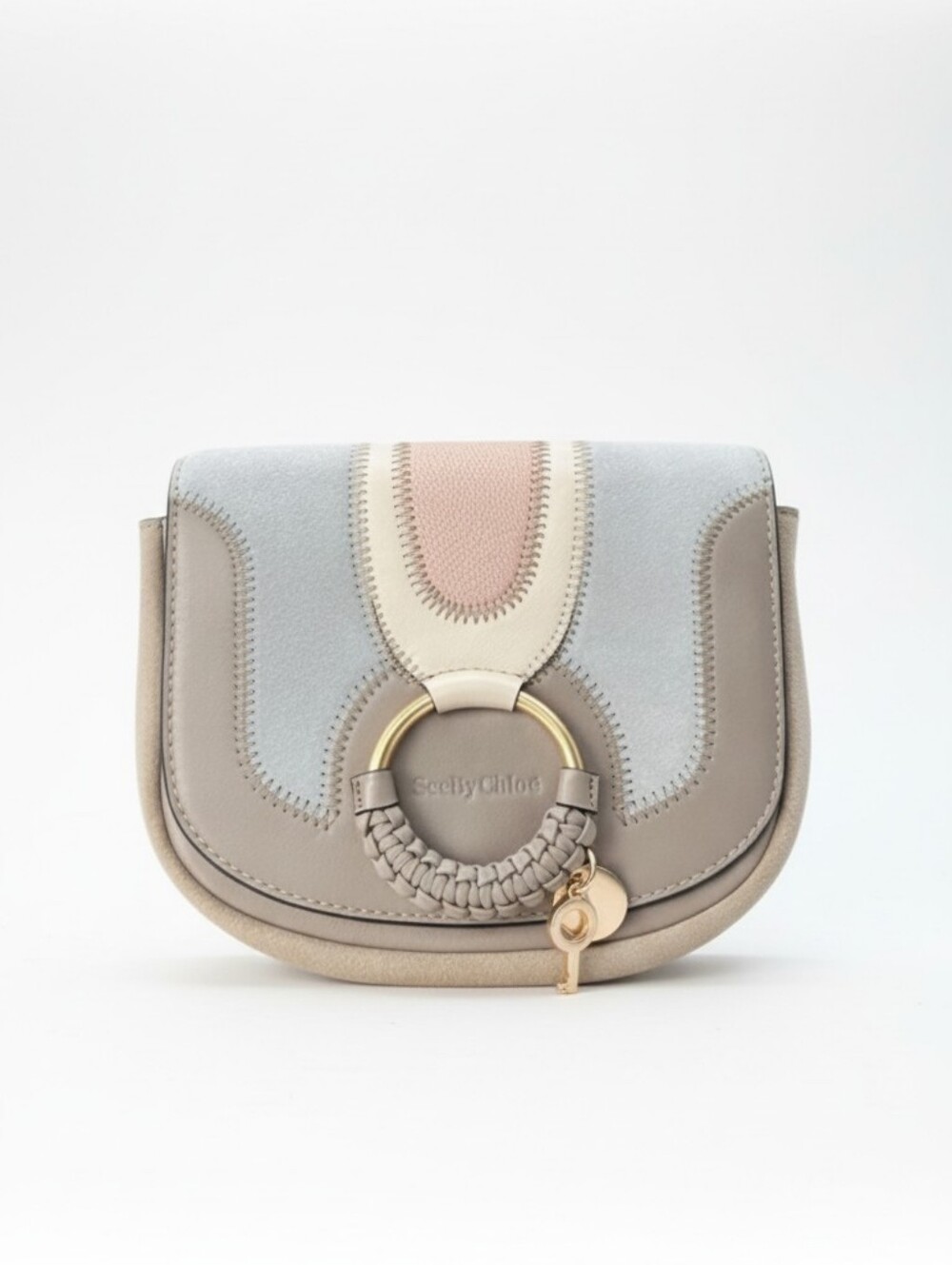 NWT See By Chloé Hana Small Crossbody Bag Patchwork Suede Leather Neutral Tones